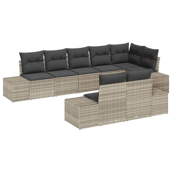 8-teiliges Garten-Sofa-Set mit Kissen Hellgrau Poly-Rattan