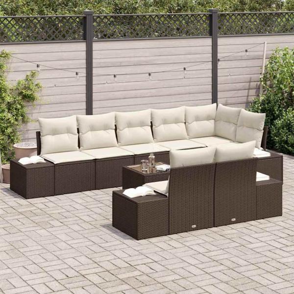 8-teiliges Gartensofa Set mit Kissen Graues Poly Rattan