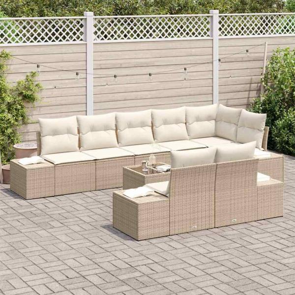 9-teiliges Garten-Sofa-Set mit Kissen Braun Poly-Rattan