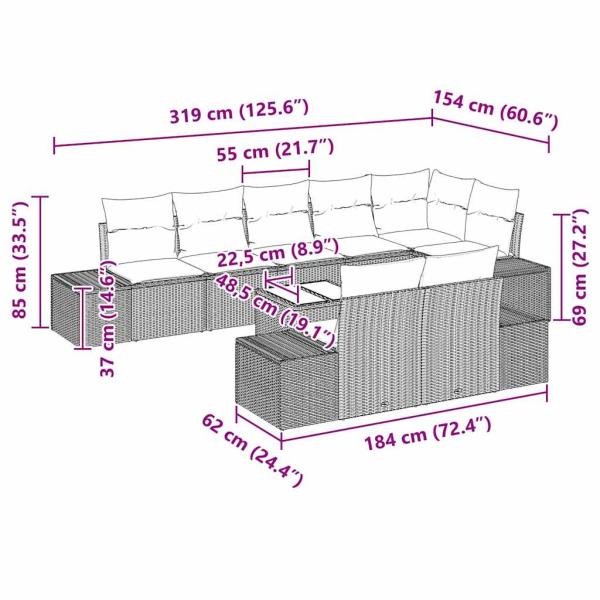 Gartensofa-set mit Speicher Hellgrau Poly Rattan