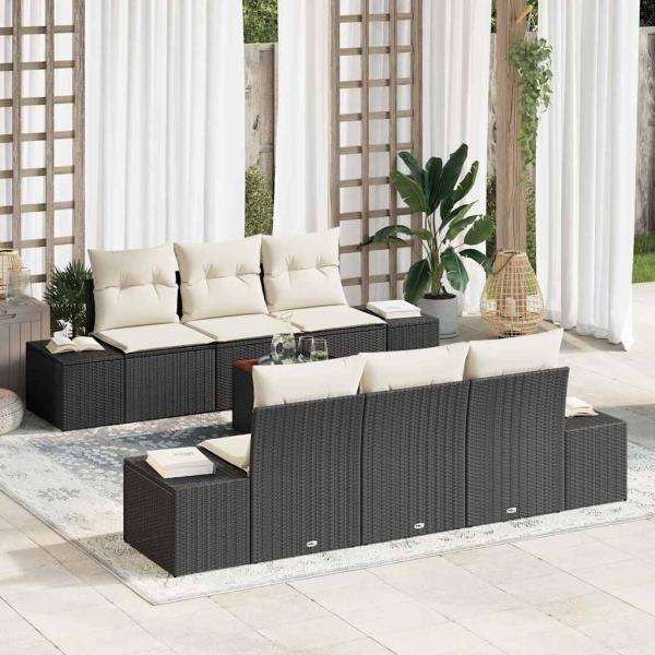 ARDEBO.de - 7-teilige Garten-Sofagarnitur mit Kissen Schwarz Poly Rattan Akazie