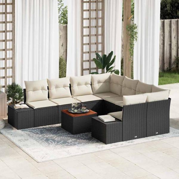 ARDEBO.de - 9-teiliges Garten-Sofa-Set mit Kissen, Schwarz Poly-Rattan