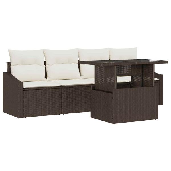 5-teiliges Gartensofa Set mit Kissen Braun Poly Rattan