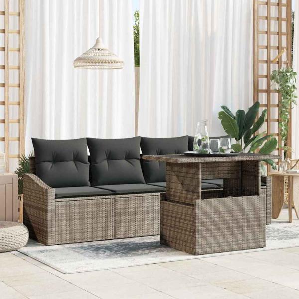 ARDEBO.de - 5-teiliges Garten Sofa Set mit Kissen Grau Poly Rattan