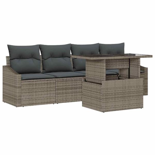 5-teiliges Garten Sofa Set mit Kissen Grau Poly Rattan