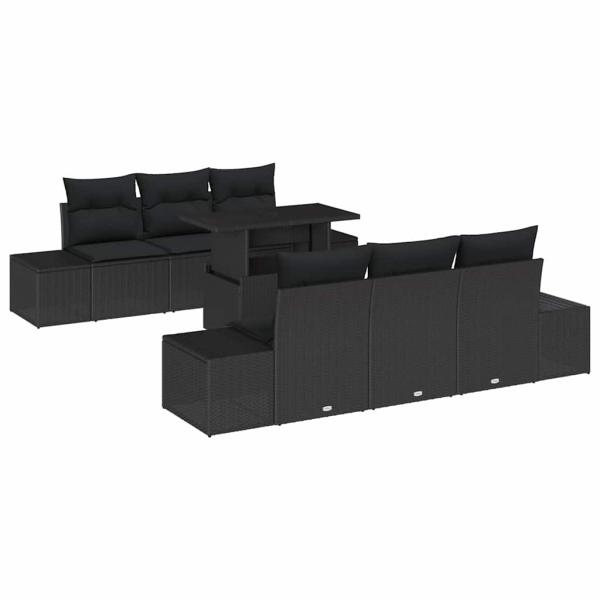 7-teiliges Garten Sofa Set mit Kissen Schwarz Poly Rattan