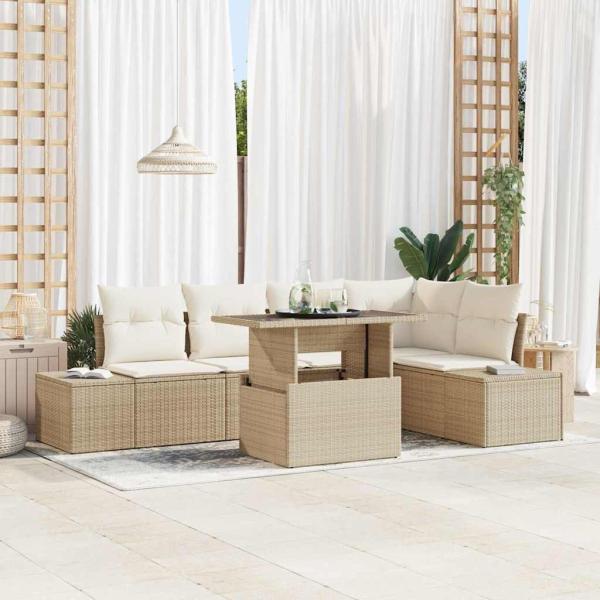 ARDEBO.de - 6-teiliges Garten Sofa Set mit Kissen Beige Poly Rattan