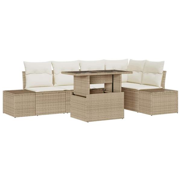 6-teiliges Garten Sofa Set mit Kissen Beige Poly Rattan