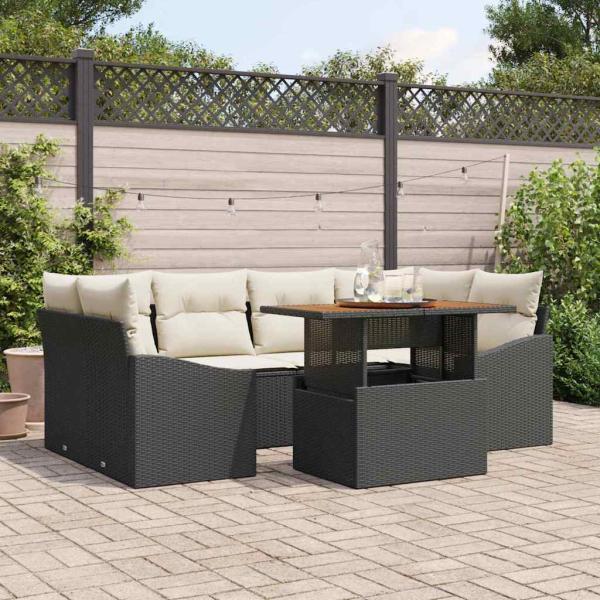 ARDEBO.de - 7-teiliges Garten-Sofa-Set mit Kissen Schwarz Poly-Rattan