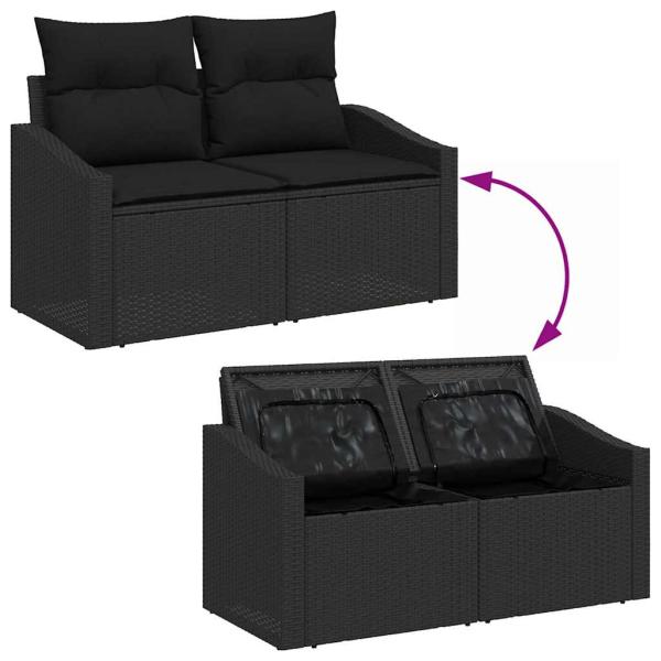 7-teiliges Gartensofa-Set mit Kissen Schwarz Poly Rattan
