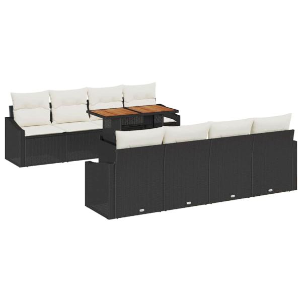 7-teiliges Garten Sofa Set mit Kissen Schwarz Poly-Rattan