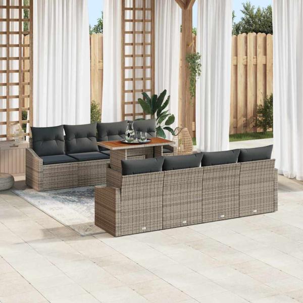 ARDEBO.de - 7-teiliges Garten Sofa Set mit Kissen Grau Poly Rattan