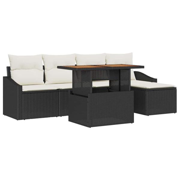 6-teiliges Garten-Sofa-Set mit Kissen Schwarz Poly-Rattan