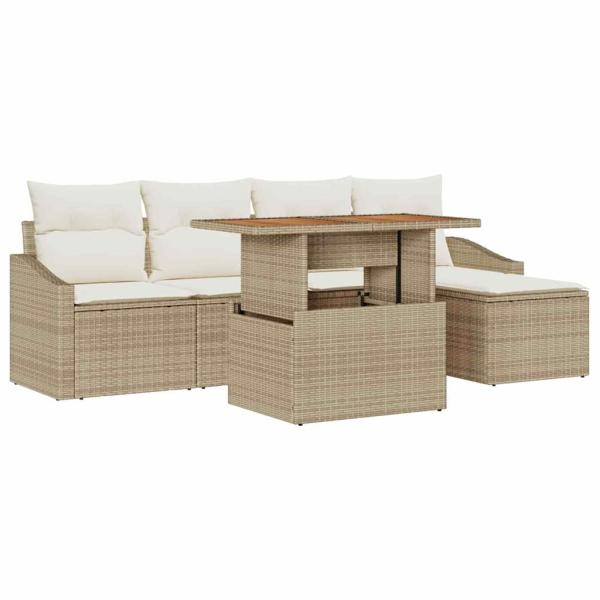 6-teiliges Garten Sofa Set mit Kissen Beige Poly Rattan