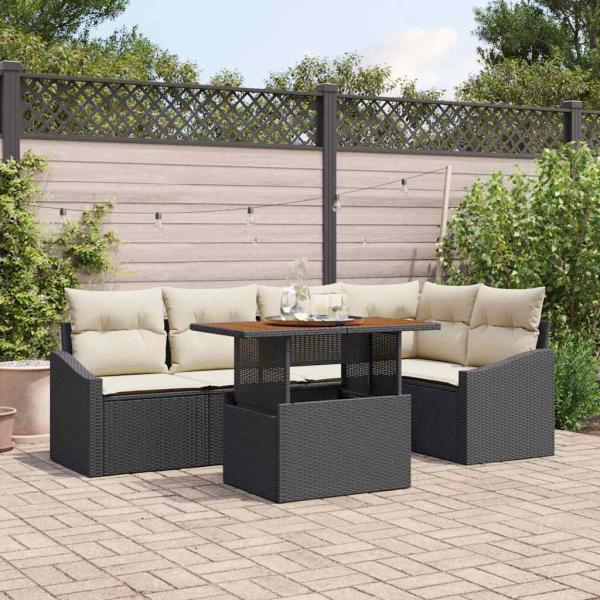 ARDEBO.de - 6-teiliges Garten Sofa Set mit Kissen Schwarz Poly Rattan