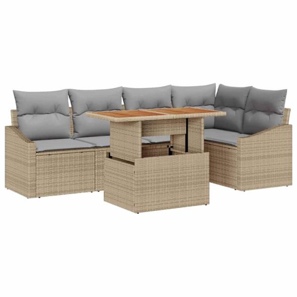 6-teiliges Garten Sofa Set mit Kissen Beige Poly Rattan