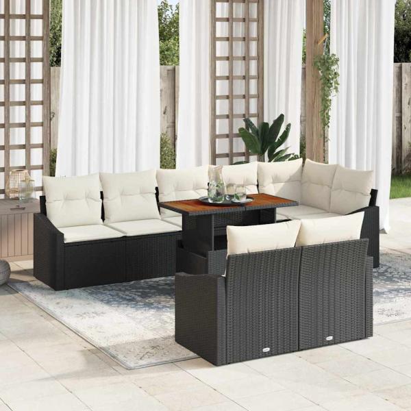ARDEBO.de - 9-teiliges Garten Sofa Set mit Kissen Schwarz Poly Rattan