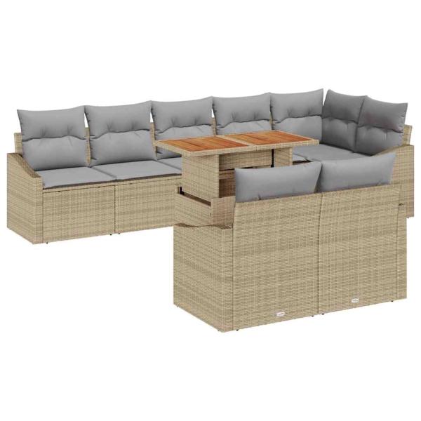 ARDEBO.de - 9-teiliges Garten Sofa Set mit Kissen Beige Poly Rattan
