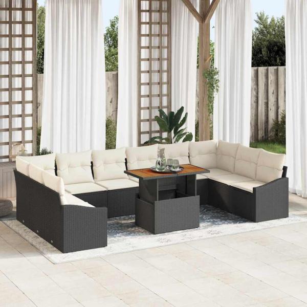ARDEBO.de - 11-teiliges Garten Sofa Set mit Kissen Schwarz Poly Rattan