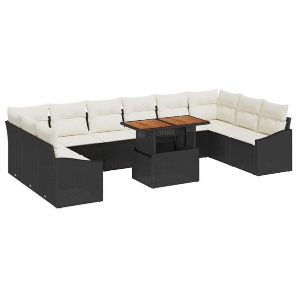 11-teiliges Garten Sofa Set mit Kissen Schwarz Poly Rattan