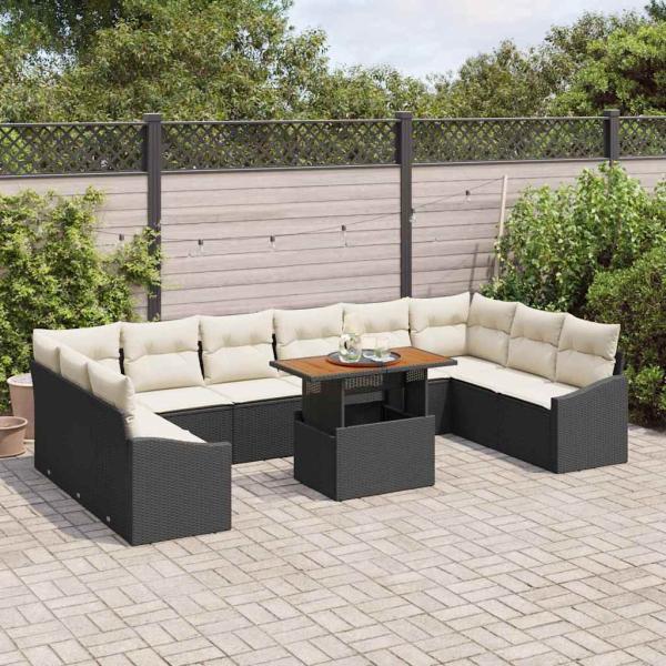 11-teiliges Garten Sofa Set mit Kissen Schwarz Poly Rattan