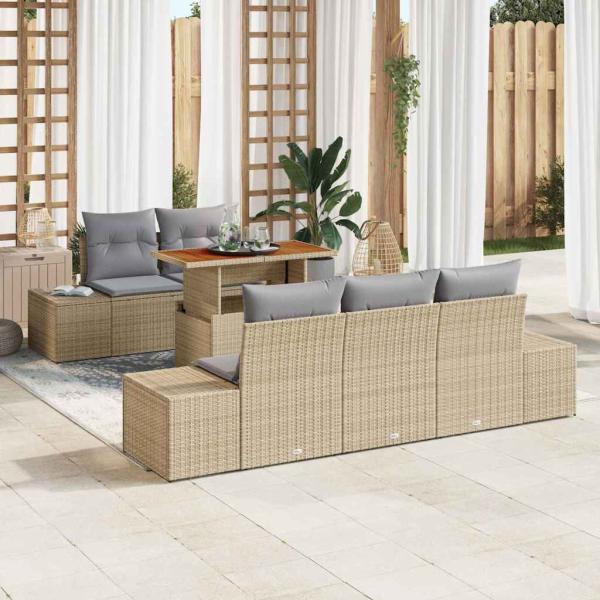 ARDEBO.de - 6-teiliges Garten-Sofa-Set mit Kissen Beige Poly Rattan