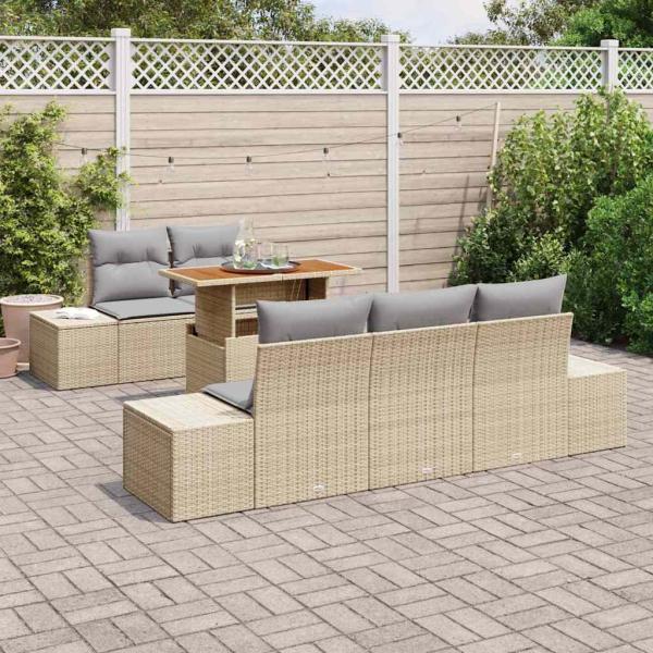 6-teiliges Garten-Sofa-Set mit Kissen Beige Poly Rattan