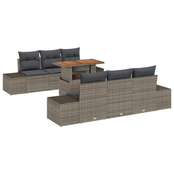 7-teiliges Garten-Sofa-Set mit Kissen Grau Poly Rattan