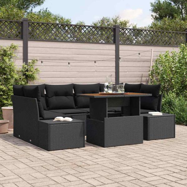 ARDEBO.de - 7-teiliges Garten Sofa Set mit Kissen Schwarz Poly Rattan