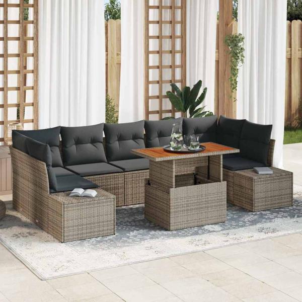 ARDEBO.de - 8-teiliges Garten Sofa Set mit Kissen Grau Poly Rattan