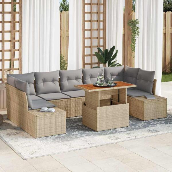 ARDEBO.de - 8-teiliges Garten Sofa Set mit Kissen Beige Poly Rattan