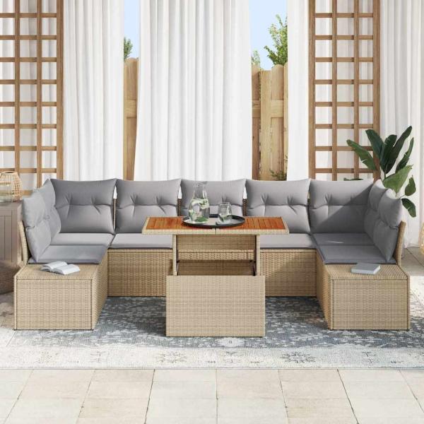 8-teiliges Garten Sofa Set mit Kissen Beige Poly Rattan
