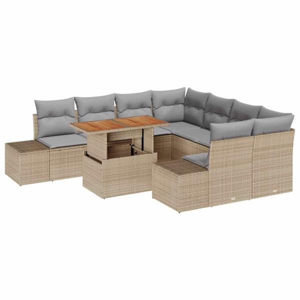 9-teiliges Garten-Sofa-Set mit Kissen Beige Poly Rattan