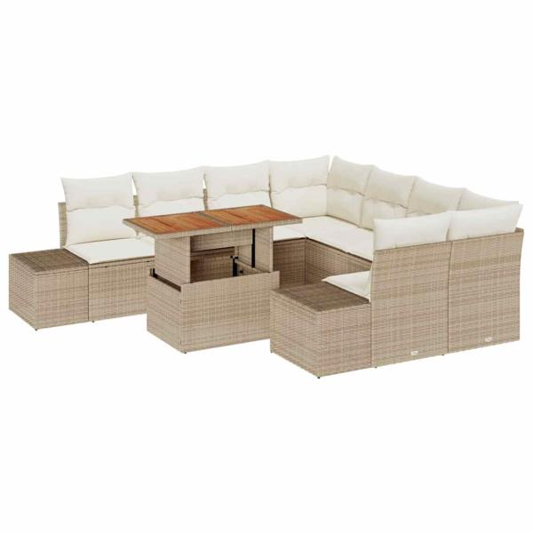 9-teiliges Garten-Sofa-Set mit Kissen Beige Poly Rattan