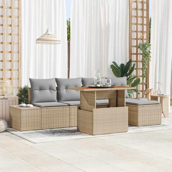 ARDEBO.de - Garten-Sofa-Set 6 stk. Beige Poly Rattan
