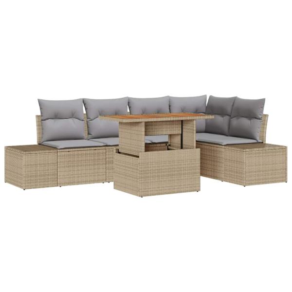 6-teiliges Garten Sofaset mit Kissen Beige Poly Rattan