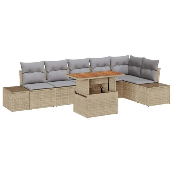 7-teiliges Garten Sofa Set mit Kissen Beige Poly Rattan
