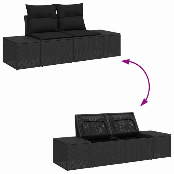 7-teiliges Garten-Sofa-Set mit Kissen Schwarz Poly-Rattan