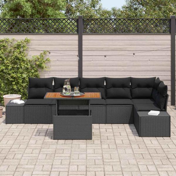 7-teiliges Garten-Sofa-Set mit Kissen Schwarz Poly-Rattan