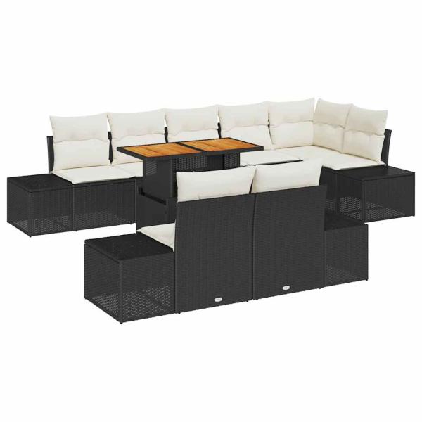 9-teiliges Garten Sofa Set mit Kissen Schwarz Poly Rattan