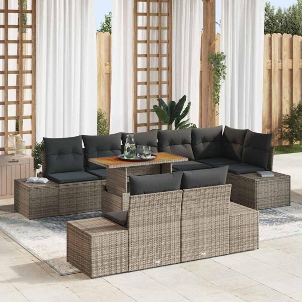 ARDEBO.de - Garten-Sofa-Set 9 stk. Grau Poly Rattan
