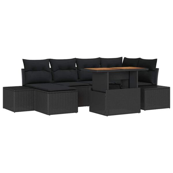 7-teiliges Garten-Sofa-Set mit Kissen Schwarz Poly Rattan