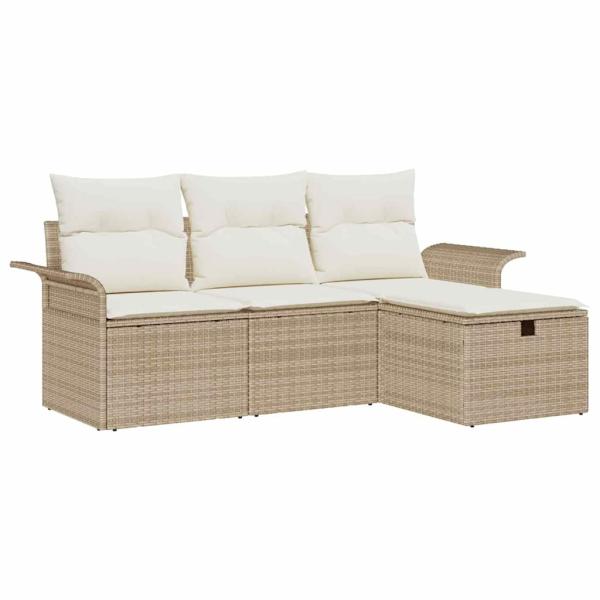 4-teiliges Garten Sofa Set mit Kissen Beige Poly Rattan