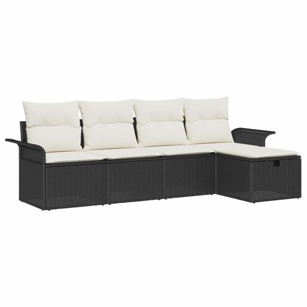 5-teiliges Garten-Sofa-Set mit Kissen Schwarz Poly Rattan