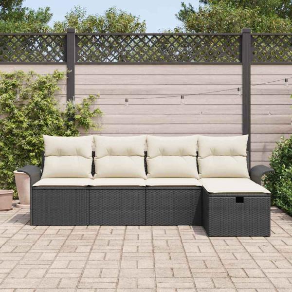 5-teiliges Garten-Sofa-Set mit Kissen Schwarz Poly Rattan