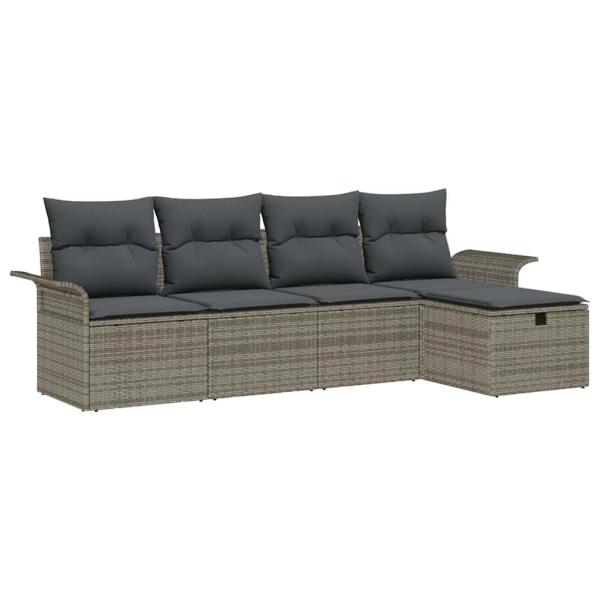 5-teiliges Garten Sofa Set mit Kissen Grau Poly Rattan