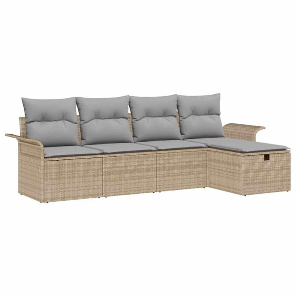 5-teiliges Garten-Sofa-Set mit Kissen Beige Poly-Rattan