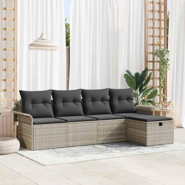 ARDEBO.de - 5-teiliges Garten Sofa Set mit Kissen Hellgrau Poly Rattan