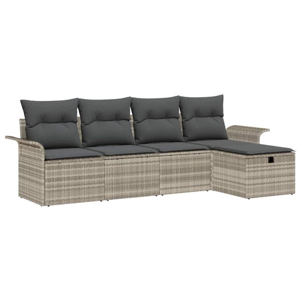 5-teiliges Garten Sofa Set mit Kissen Hellgrau Poly Rattan