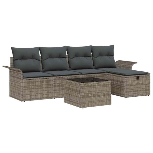 6-Teiliges Garten-Sofa-Set mit Kissen Grau Poly Rattan